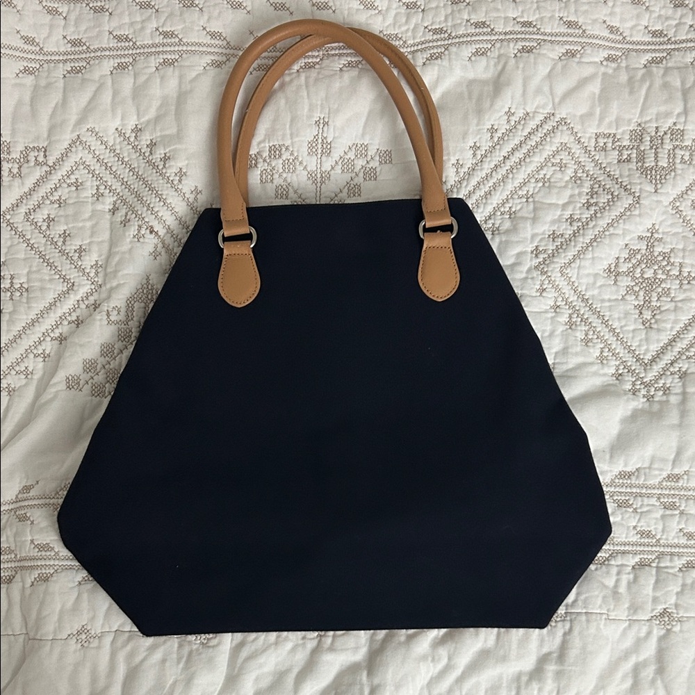 Talbots Black Tote with Tan Handles